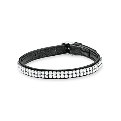 Image of s. Oliver Women&#039;s Bracelet Stainless Steel Leather Swarovski Elements Crystal Round 21 CM black