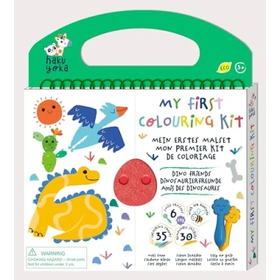 Image of Haku Yoka Dino Friends My First Colouring Kit, On The Go Kit with 6 Smile Beeswax Crayons, FSC Certified, Green
