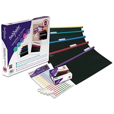 Image of Snopake A4 HangGlider Polypropylene Suspension File with Index Tabs and Inserts [Pack of 25] Black/Assorted Rails [Ref: 10296]