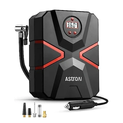 Image of AstroAI Tyre Inflator Air Compressor 12V DC, Digital Car Pump 150 PSI, Preset Pressure &amp; Auto Shutoff, Electric for Tyres, Bicycles, Other Inflatables (Red)