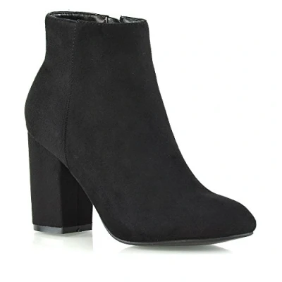 Image of ESSEX GLAM Womens Ankle Boots Block Mid High Heel Ladies Casual Smart Party Shoes Booties Black Faux Suede
