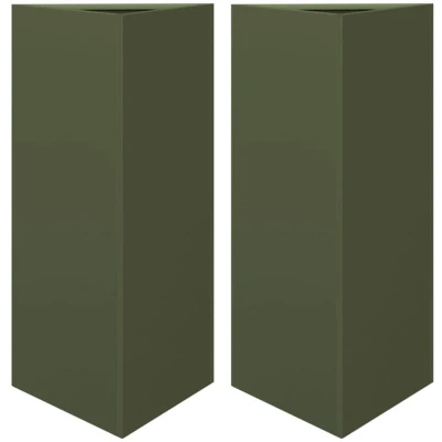 Image of vidaXL Garden Planters 2 pcs Olive Green Triangular 40x34.5x70 cm Steel