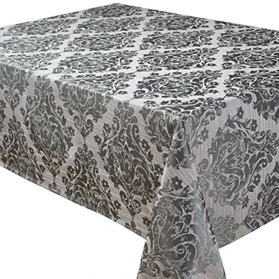 Image of Palazzo Damask Pewter (Grey Silver) Christmas Rectangular Tablecloth Ideal For 4 6 Place Settings (52x70in 132x178cm Approx)