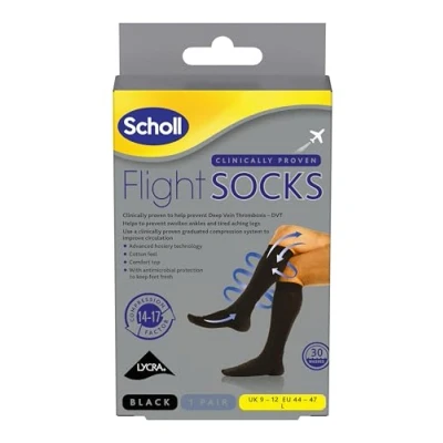 Image of Scholl Flight Socks Clinically Proven Compression for Travel Help Prevent Swollen Ankles and Deep Vein Thrombosis (DVT) Sheer Size 9 12, 1 Pair