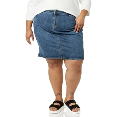 Image of Amazon Essentials Women&#039;s Classic 5 Pocket Denim Skirt (Available in Plus Sizes), Medium Wash, 18