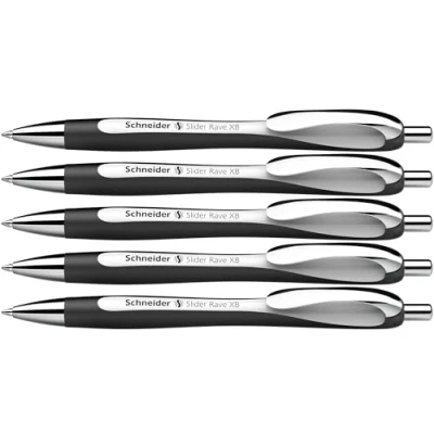 Image of Schneider Slider Rave XB 132549 Ballpoint Pen (Limited Special Edition in White/Black, Made Germany) Pack of 5, Ink Colour: Blue