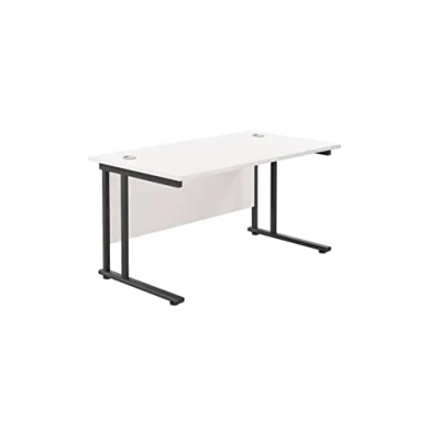 Image of Office Hippo Heavy Duty Rectangular Cantilever Desk, Home Table, Integrated Cable Ports, PC Desk For or Home, 5 Yr Wty Black Frame/White Top, 140cm x 80cm