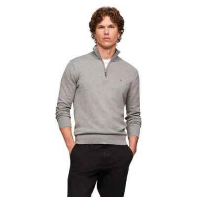 Image of Tommy Hilfiger Men&#039;s Lightweight Pullover Quarter Zip Sweater, Medium Grey Heather, L