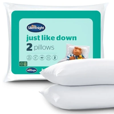 Image of Silentnight Just Like Down Pillow Hotel Bed Sleep Pillows Cuddle Support Pair Machine Washable Soft Comfy Pillows,2 Count (Pack of 1), White