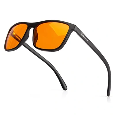 Image of Bloomoak 99% Blue Light Blocking Glasses Gaming Anti Glare Fatigue TR90 Material Suitable for Screens, Games, TVs, Mobile Phones (Amber Black Frame)