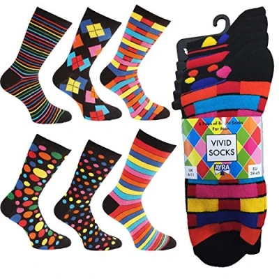 Image of Ayra 6 Pairs of Mens VIVID Odd Stripes and Spots Socks, 43627, Black