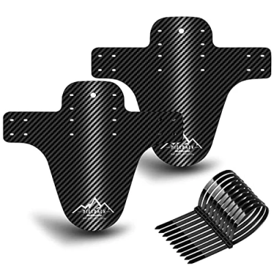 Image of NICEDACK Bike Fender, MTB Mud Guard Front and Rear Compatible, Downhill Mountain Mudguard Fits 650B 20&quot; 26&quot; 27.5&quot; 29 inch Fat Bicycle (Black Gray, Small Carbon fiber embossing)