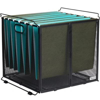 Image of Hanging File Organizer, Folder Box, Black Metal Mesh Crate, Holder, Frame, Portable Filing Bin for Office, Home, School (A4)