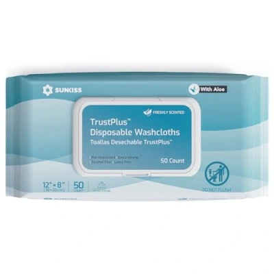 Image of SUNKISS Trustplus Wet Wipes for Adult, Extra Thick 20 x 30 cm Body Cleaning with Aloe Incontinence &amp; Cleansing, Fresh Scent, 50 Count