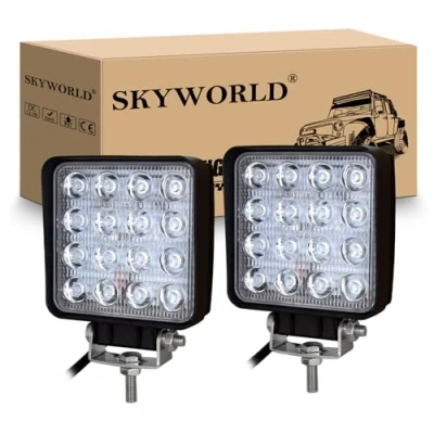 Image of SKYWORLD 2Pcs 4 inch 48W Led Work Light Bar, Offroad Flood Lights 12V 24V Waterproof Pod Driving Fog Lamp for 4x4 Car Truck Tractor SUV ATV Boat, 6000K White