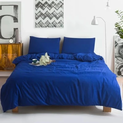 Image of ZIMEL HOMES Luxury Reversible Dyed Duvet Cover Quilt Covers Single Double King Size Bedding Set (Blue, King)