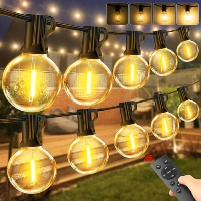 Image of Vanranger Festoon Outdoor Lights Mains Powered with Remote Control G40 Garden Outside 45M 150Ft for Gazebo Pergola Shatterproof LED Bulbs