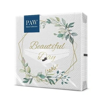 Image of PAW Napkins 3 Ply (33 x 33 cm) i 20 Pieces Perfect for Birthdays, Parties, Weddings, Communion and Celebrations Paper Colorful Leaves, Frame, Ornament Leaves Frame