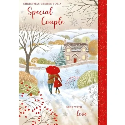 Image of Special Couple Christmas Card Snowy Countryside Scene Artistic Festive Design Finish Made in the UK Eco Friendly