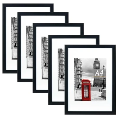 Image of Scholar Tree Black Picture Frame A4 with Mount,Set of 5,A4 Frame,A4 Poster certificate frame,Freestanding and Wall Mountable