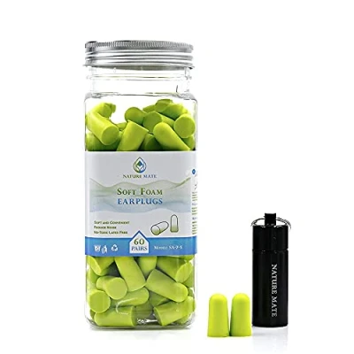 Image of Nature Mate Super Soft Reusable Foam Earplugs 38dB Highest SNR 60 Pairs Anti Noise Ear Plugs for Sleeping Snoring Studying Travel Concerts Loud with Compact Carrying Case