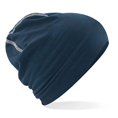 Image of Beechfield Unisex Hemsedal Cotton Beanie French Navy/White