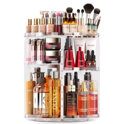 Image of Auxmir Makeup Organsier, 360 Degree Rotating Cosmetic Organiser for Perfume Jewellery, 7 Adjustable Layers, Large Capacity Revolving Storage on Stand Spinning in Vanity Table, Bedroom, Bathroom