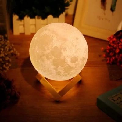 Image of Uten 3D Moon Lamp, LED Night Light, Smart Bedside Table USB Rechargable, Touch Control, Dimmable Color Changing Baby Bedroom, Camping (Yellow,Warm White)