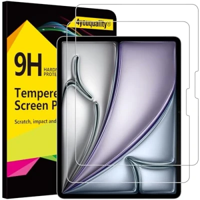 Image of 4youquality [2 Pack Screen Protector for iPad Pro 13 Inch(2024, M4) &amp; Air M2), 9H Tempered Glass Film, Anti Scratch, Impact Resistant, HD Clear