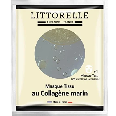 Image of Littorelle 5x Tissue Face Mask Moisturising Serum with Collagen and Vitamin E Made in France Moisturising, Plumping, Revitalising Anti Aging, Wrinkle Sheet for All Skin Types