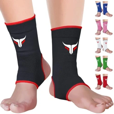 Image of Mytra Fusion Ankle Support MMA Muay Thai kick Boxing training Brace Breathable Elasticated Compression Foot (Black, L/XL)