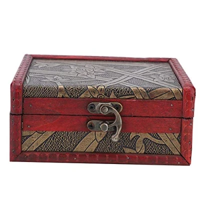 Image of jewelry box wood storage box, retro wooden large organizer for women and girls, gift