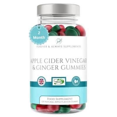 Image of Apple Cider Vinegar Gummies with The Mother &amp; Ginger x 120 (2 Month Supply), Each Vegan ACV Natural Flavour Gummy Contains 500mg of 10mg Extract per serv