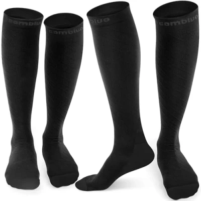 Image of CAMBIVO Compression Socks for Women &amp; Men 2 Pairs, Flight Stockings Running Calf Ankle Support, Sports, Flying, Maternity Pregnancy, Nurses, Travel