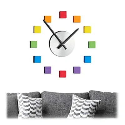 Image of Relaxdays, Clock Wall Sticker, Rainbow Dial, Variable, Children&#039;s and Living Room, Colourful, 70% foam 30% iron, Wanduhr DIY B