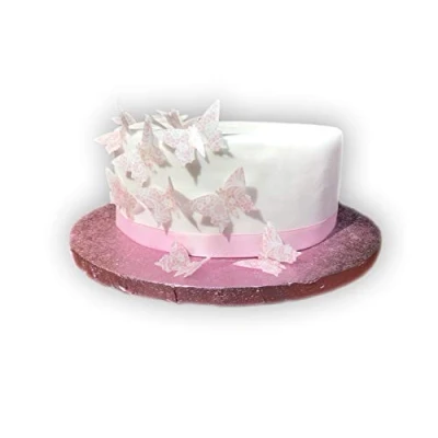 Image of 24 Precut Pale Pink Lace Pattern Edible Wafer Paper Butterfly Cake Toppers Decorations