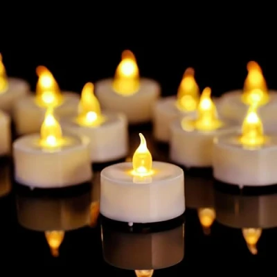 Image of Tea Lights, 12 Pack Flameless LED Light Candles 200 Hours Realistic Flickering Battery Operated Lights Electric Fake for Halloween Christmas Weding in Warm Yellow
