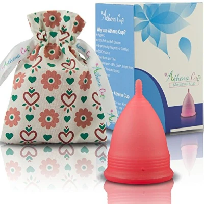 Image of Athena Menstrual Cup One Pack, Period Cups for Light to Regular Flow (Size 1 Small) Soft Reusable Menstruation BPA Free Feminine Silicone Easy Use and Clean Tampon Pad Alternative (Transparent Red)