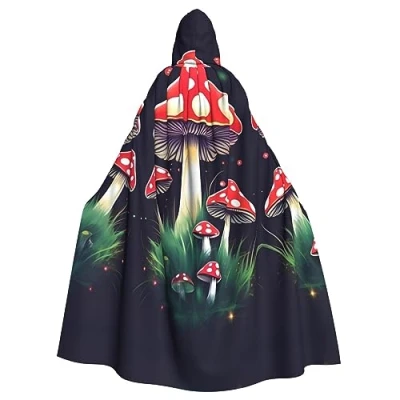 Image of Magic Red Mushroom Halloween Costume,Unisex Full Length Hooded Robe Cloak Long Velvet Cape Cosplay Costume, Mushrooms, One size