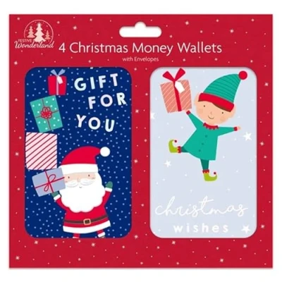 Image of Tallon Festive Wonderland XC0022 Christmas Money Wallets Xmas for Cash Gifts &amp; Envelopes, Cute Pack of 4, Multicoloured