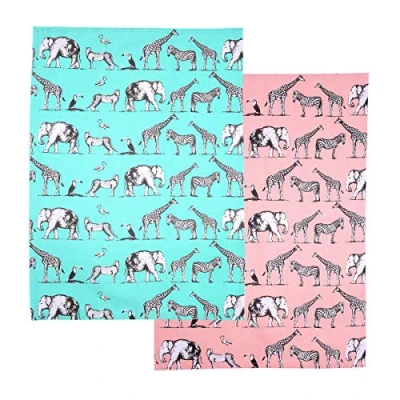 Image of Safari Set of 2 Tea Towels Mint &amp; Blush