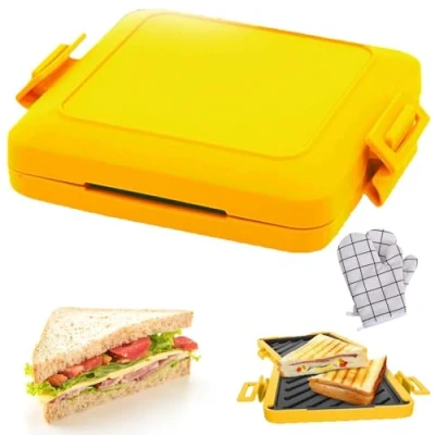Image of Microwave Toastie Sandwich Maker, Micro Munchy Microwavable Maker with Adjustable Silicone Straps, No Electricity, Wireless (Yellow)