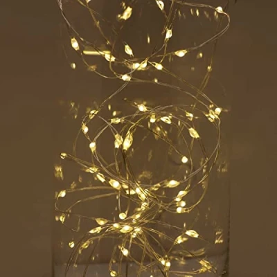 Image of Qbis LED Christmas Lights, 100 Warm White Fairy Remote, Timer, Multifunction on Thin Wire. Micro Wire Lights (100 LEDs Silver Wire)