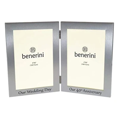 Image of 40th Ruby Wedding Anniversary Double Photo Frame &#039;Our Day&#039; &amp; Anniversary&#039; 4x6 inches