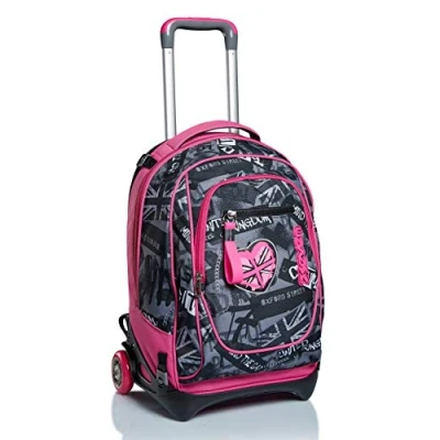 Image of Seven Rolling backpack, NEW TECH KEEP FLAG Wheeled Book Bag, 3 in 1, Detachable Backpack + Trolley, For Teen, Girls&amp;Boys, School, Sport, Free Time, Laptop Sleeve, Italian Design, pink