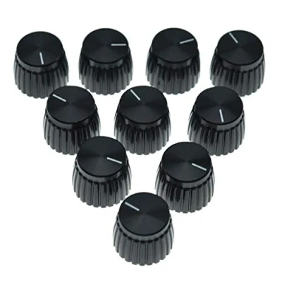 Image of KAISH 10pcs Guitar AMP Amplifier Push on fit Knobs Black with Cap Top Fits 6mm diameter Pots Marshall Amplifiers