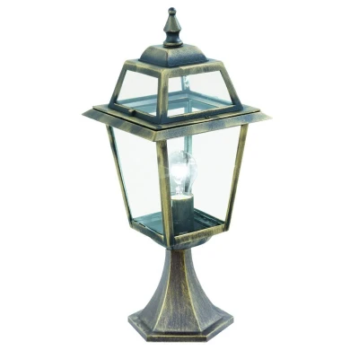 Image of New Orleans 1 Light Outdoor Pedestal Lantern Black, Gold IP44, E27