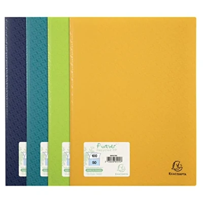 Image of Exacompta Ref. 885570E 1 Forever document protector 50 smooth crystal pockets 100 views for A4 size 24 x 32 cm rigid recycled polypro cover matte appearance 4 random colors