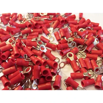 Image of red 4.3mm ring terminal crimp connector (for 4.0mm bolt/screw) 25 50 100 pack (25)