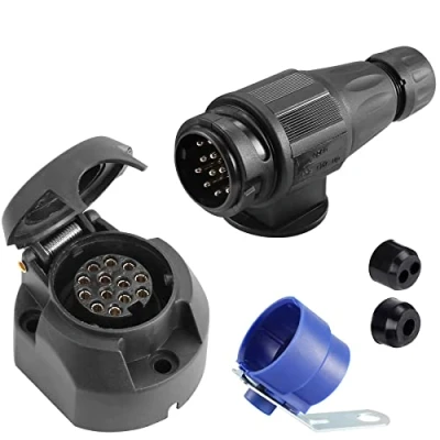 Image of SPARKMOTO 13 Pin Trailer plug and Socket,12V Socket With Holder Waterproof 13pin Car socket(Long)